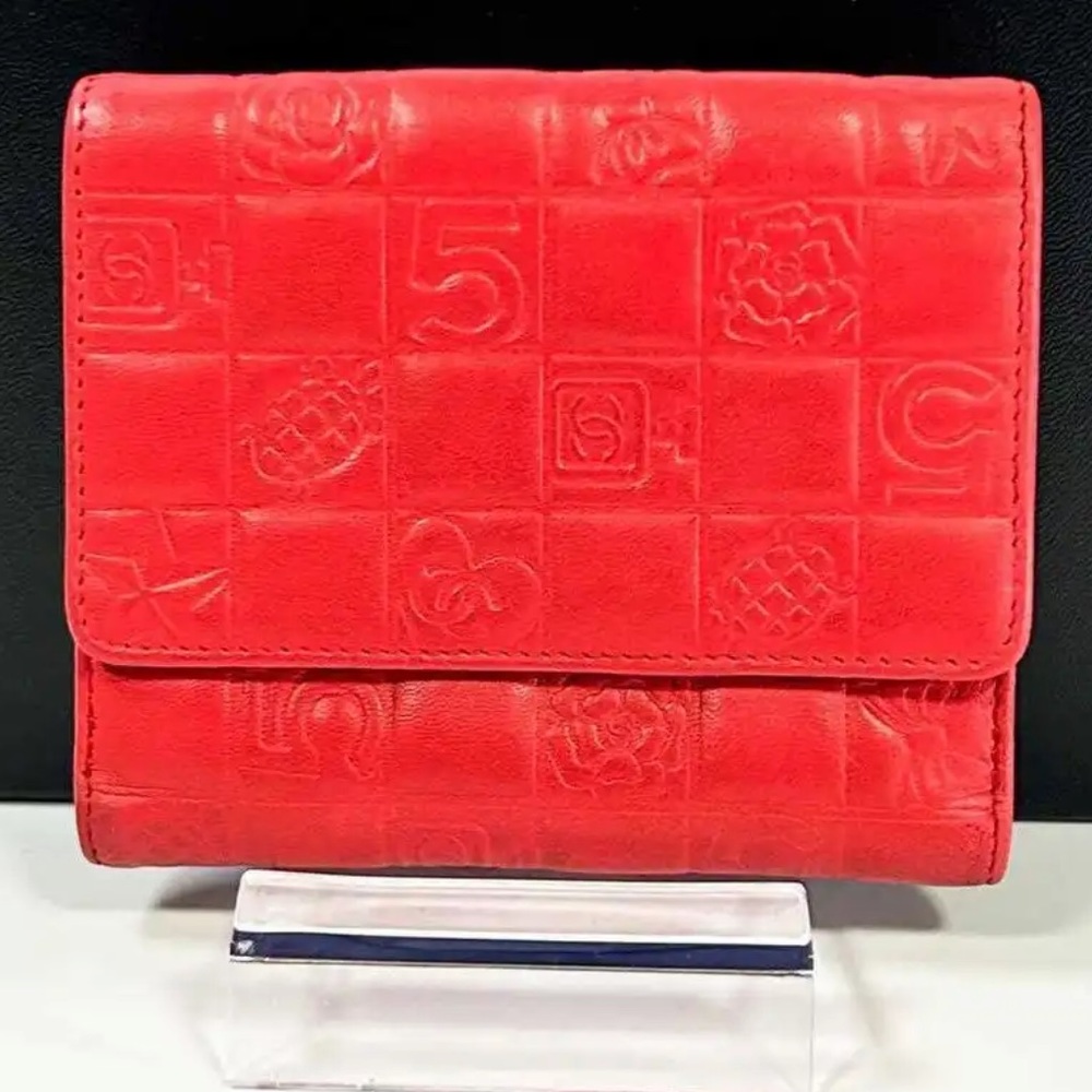 Authentic Chanel leather icon line wallet with red Lambskin leather - Picture 2 of 11